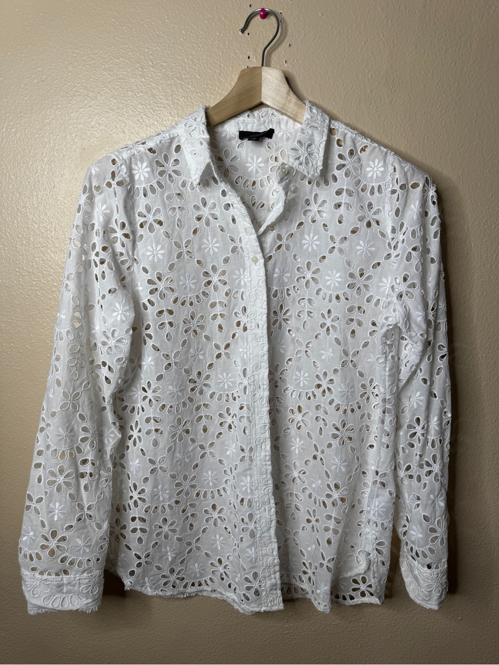 J.Crew Womens Size 12 White Eyelet Embroidered Button Up Shirt Blouse